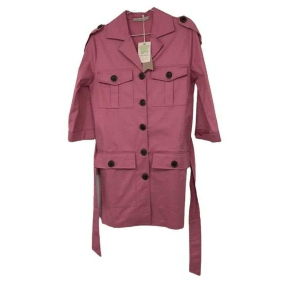 NWT Rinascimento Pink tie waist black buttoned  coat four pockets SP